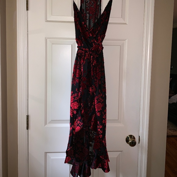 velvet floral wrap dress